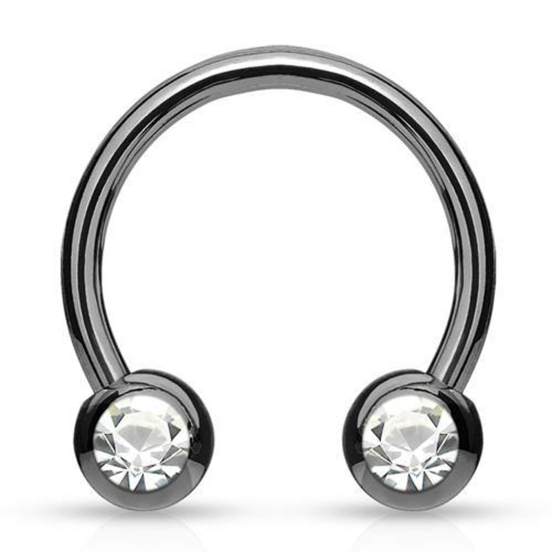14g Side-set CZ Black Circular Barbell 14g – 15/32″ diameter (12mm) – 5mm balls Clear Black Stainless