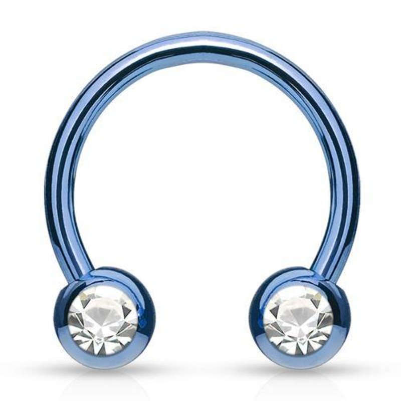 14g Side-set CZ PVD Coated Circular Barbell 14g – 15/32″ diameter (12mm) – 5mm balls Clear Blue Stainless