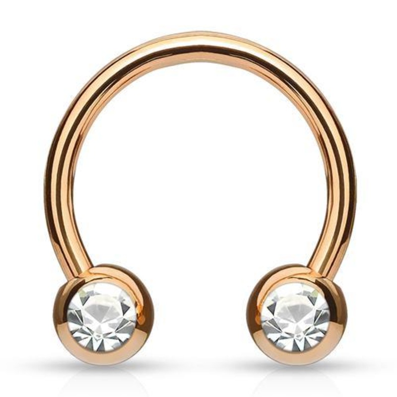 14g Side-set CZ Rose Gold Circular Barbell 14g – 15/32″ diameter (12mm) – 5mm balls Clear Rose Gold Stainless