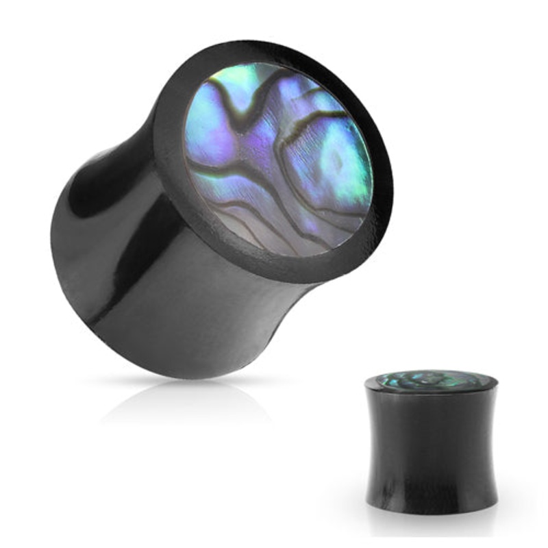 Abalone Inlay Horn Plugs 2 gauge (6mm) Black Horn Pair