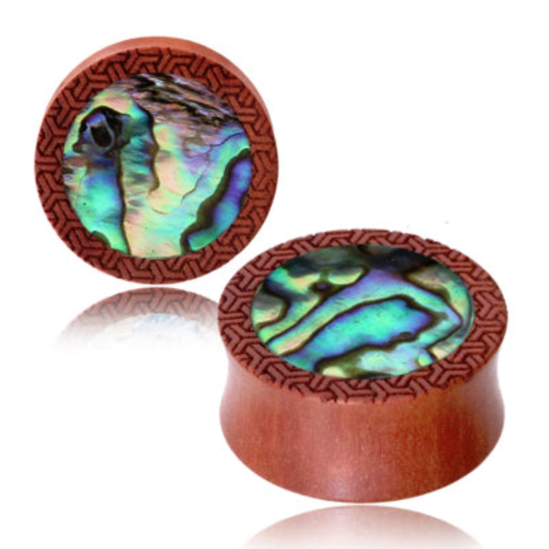 Abalone Inlay Sabo Wood Plugs 1/2 inch (12mm) Sabo Wood Pair
