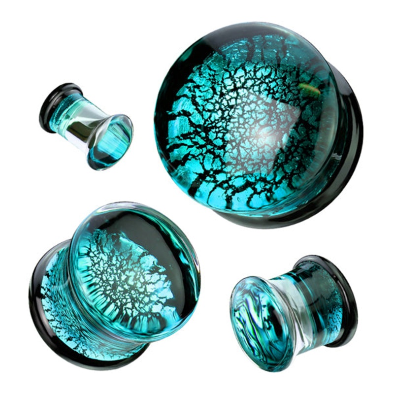 Aqua Dichroic Glass Plugs 2 gauge (6mm) Aqua Pair