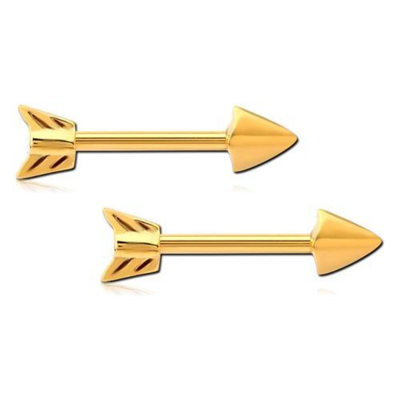 Arrow Gold Nipple Barbells 14g – 15/32″ long (12mm) Gold Stainless