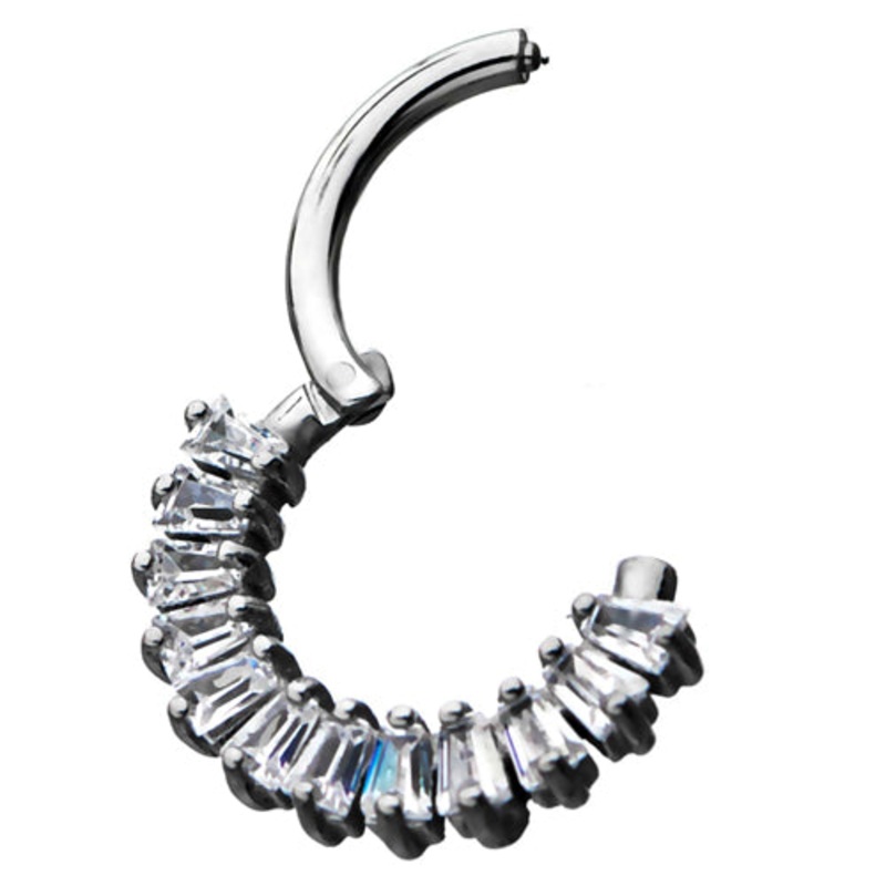 Baguette CZ Hinged Segment Ring 16g – 5/16″ diameter (8mm) Clear Stainless Steel