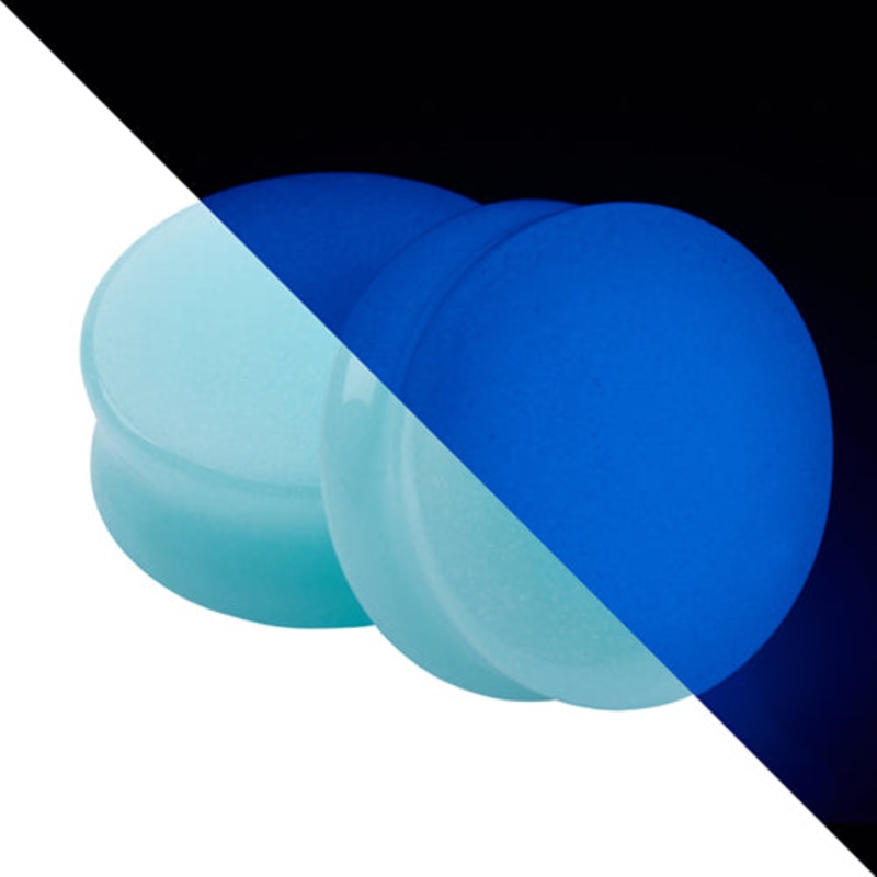Blue Glow-in-the-Dark Glass Convex Plugs 2 gauge (6mm) Blue Glow-in-the-Dark