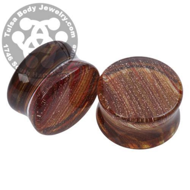 Brown Sand Glass Plugs 2 gauge (6mm) Brown Pair