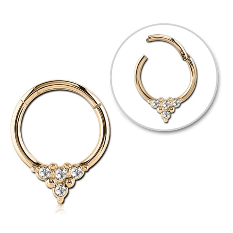 CZ Point Zircon Gold Hinged Ring 16g – 5/16″ diameter (8mm) Clear Gold Stainless