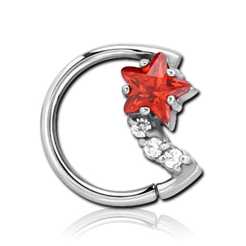 CZ Star & Moon Stainless Continuous Ring 16g – 3/8″ diameter (10mm) Stainless Steel Left