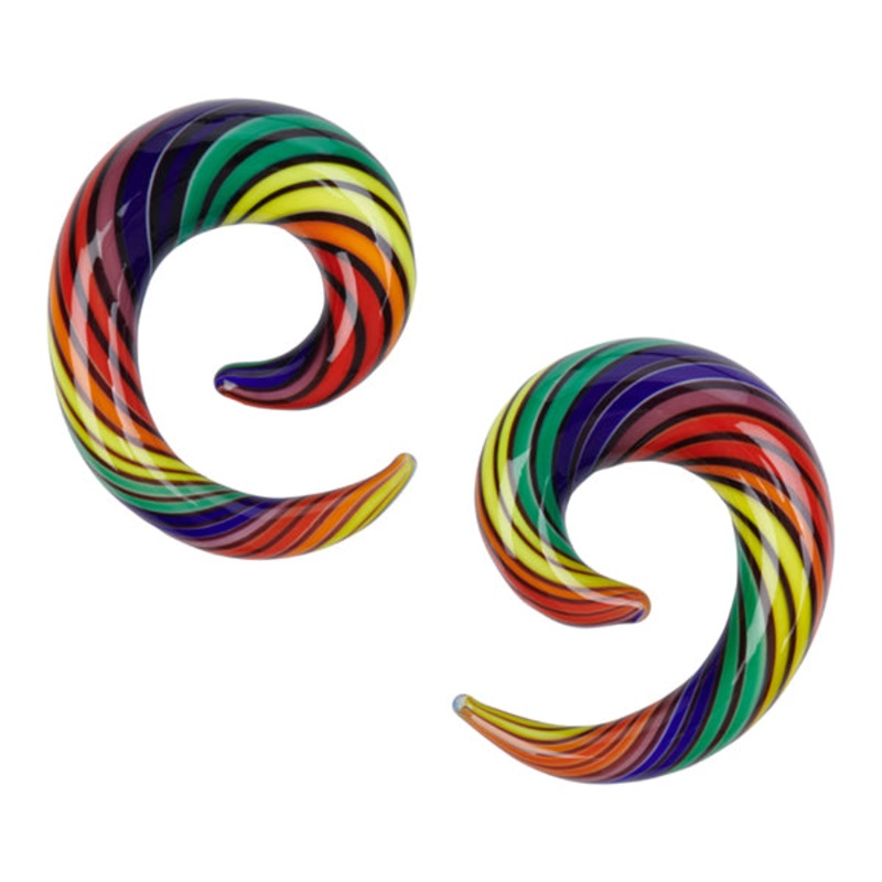 Double Rainbow Glass Spirals 4 gauge (5mm) Rainbow Pair