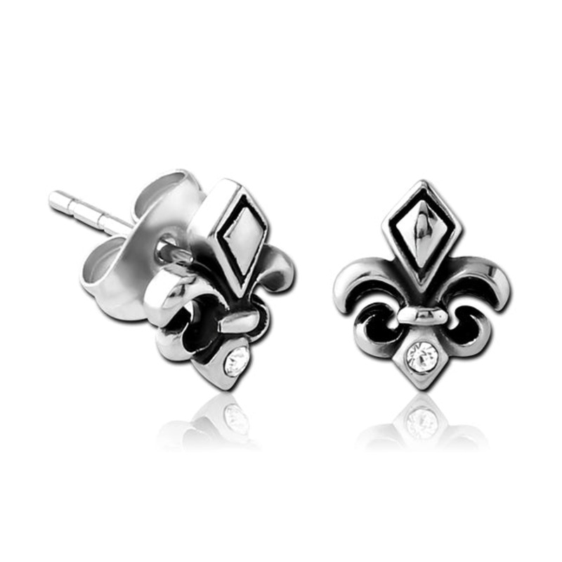 Fleur-de-lis Stainless Stud Earrings 20 gauge Stainless Steel Pair