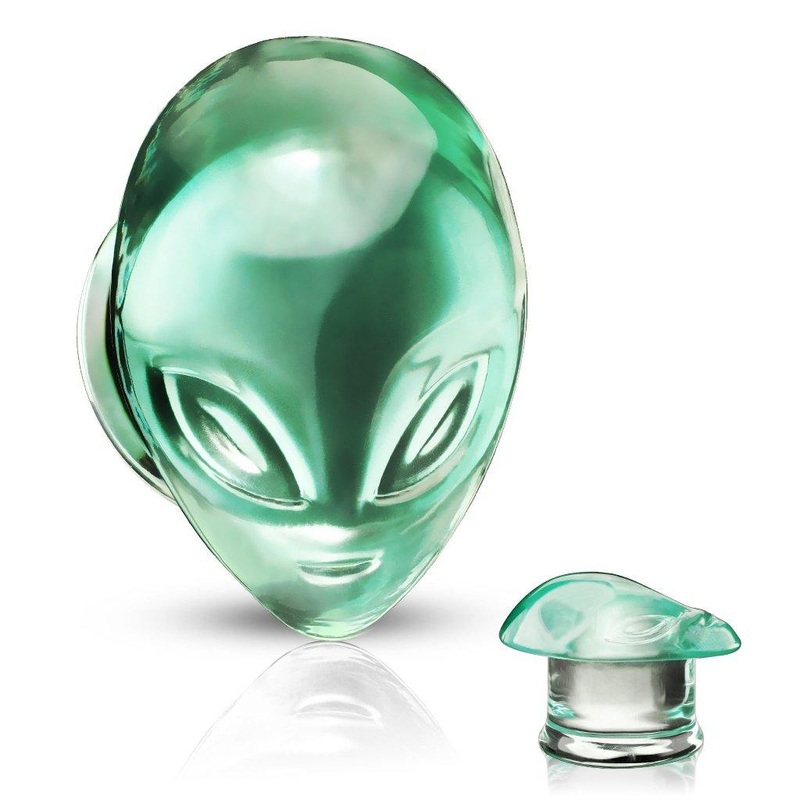 Glass Alien Face Plugs 2 gauge (6mm) Green Pair