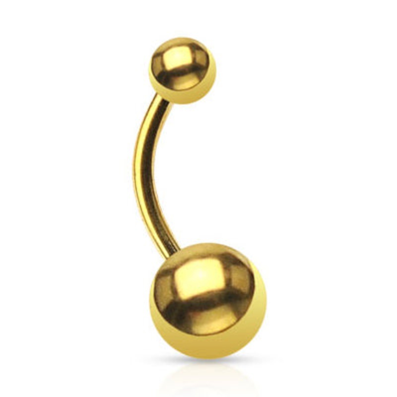 Gold Belly Barbell 14g – 3/8″ long (10mm) – 4&6mm balls Gold Stainless