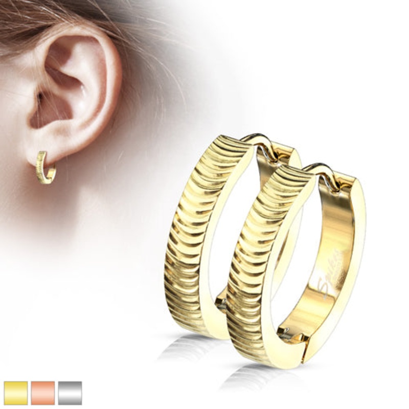 Ripple Hinged Hoop Earrings 20 gauge Gold Plated Pair