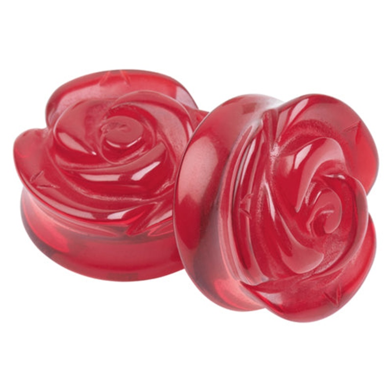 Ruby Glass Rose Plugs 2 gauge (6mm) Ruby