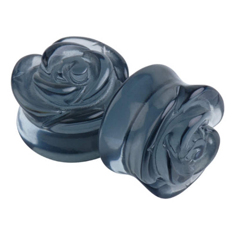 Smoke Glass Rose Plugs 2 gauge (6mm) Smoke