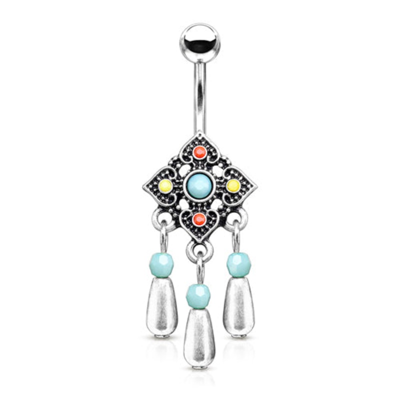 Stainless Square Flower Belly Dangle 14 gauge – 3/8″ long (10mm) Stainless Steel