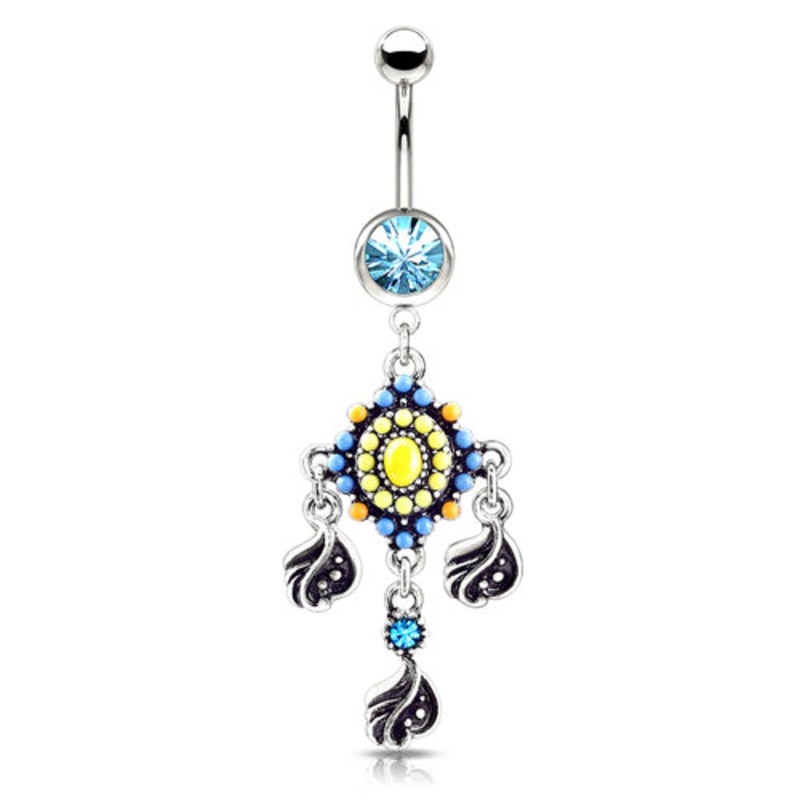 Stainless Tribal Bead Belly Dangle 14 gauge – 3/8″ long (10mm) Stainless Steel