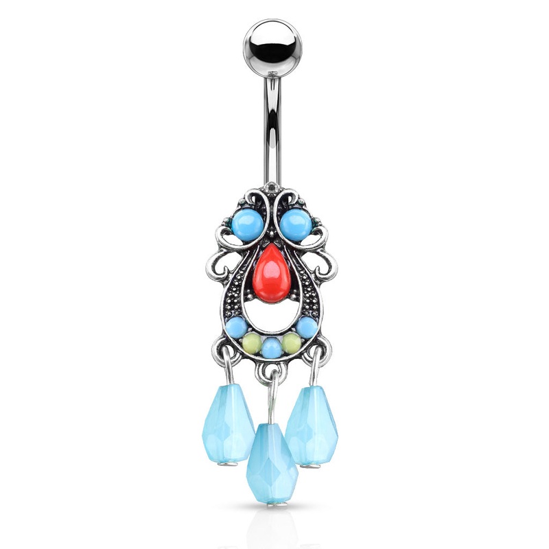 Stainless Tribal Filigree Belly Dangle 14 gauge – 3/8″ long (10mm) Stainless Steel