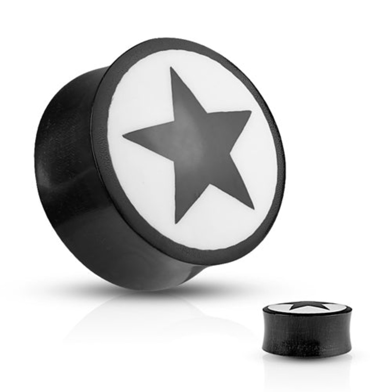 Star Inlay Horn Plugs 2 gauge (6mm) Black Horn Pair