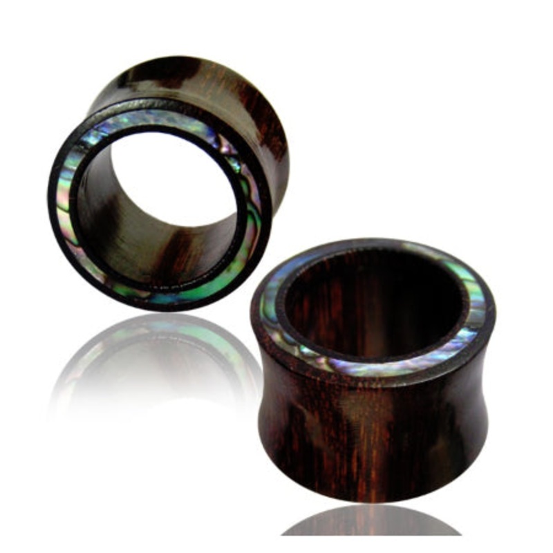 Tamarind Tunnels w/ Abalone Inlay 1/2 inch (12mm) Tamarind Wood Pair