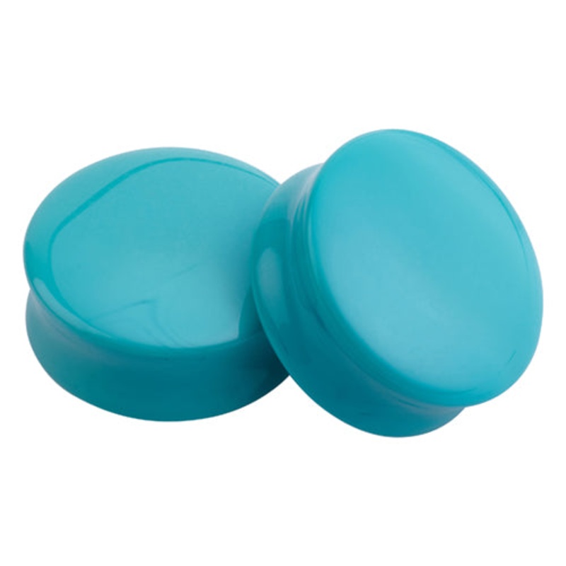 Teal Glass Convex Plugs 8 gauge (3mm) Teal