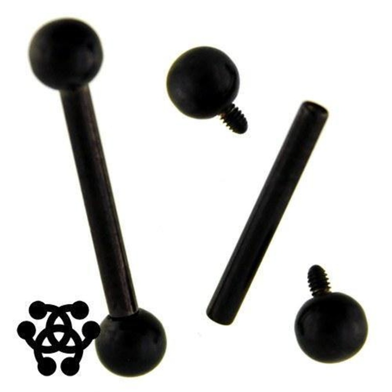 14g Black Titanium Straight Barbell (internal) 14g – 15/32″ long (12mm) – 4mm balls Black