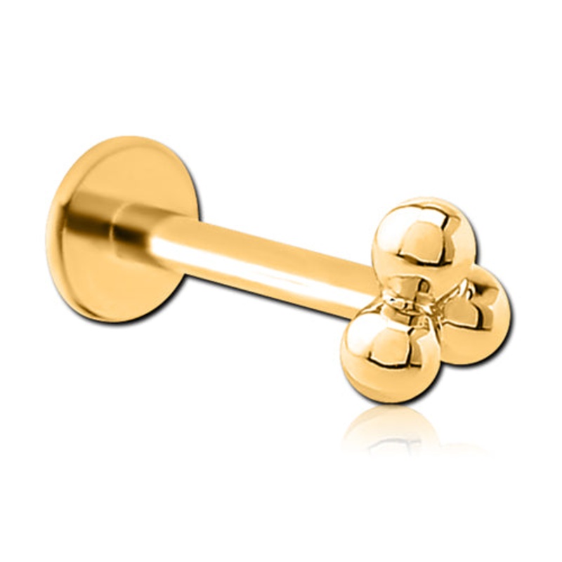 16g 3-Ball Gold Labret 16g – 1/4″ long (6mm) Gold Stainless