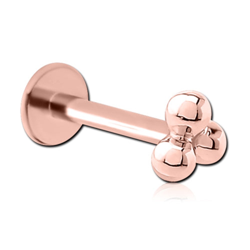 16g 3-Ball Rose Gold Labret 16g – 1/4″ long (6mm) Rose Gold Stainless