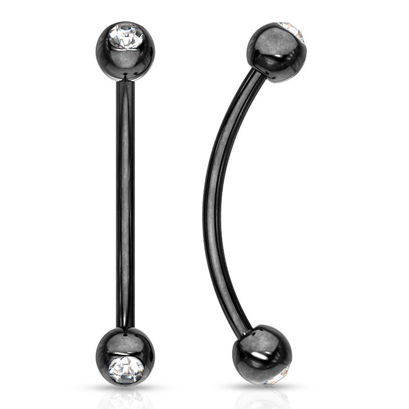 16g Black CZ Snake Eyes Barbell 16g – 15/32″ long (12mm) – 3mm balls Clear Black Stainless