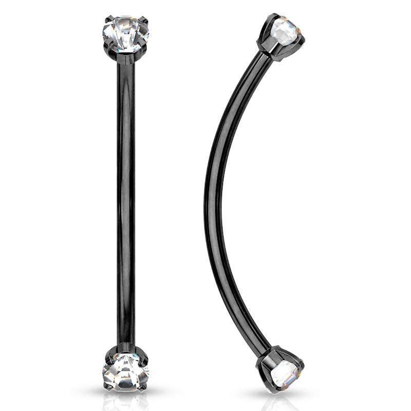 16g Prong CZ Black Snake Eyes Barbell 16g – 9/16″ long (14mm) Clear Black Stainless