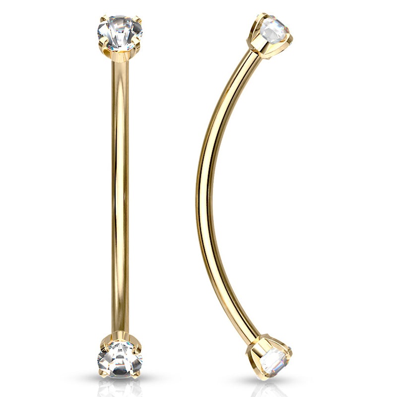 16g Prong CZ Gold Snake Eyes Barbell 16g – 9/16″ long (14mm) Clear Gold Stainless
