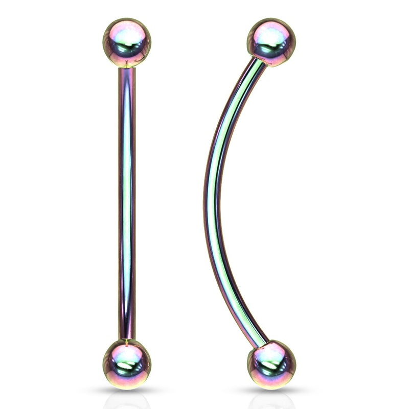 16g Rainbow Snake Eyes Barbell 16g – 15/32″ long (12mm) – 3mm balls Rainbow Stainless