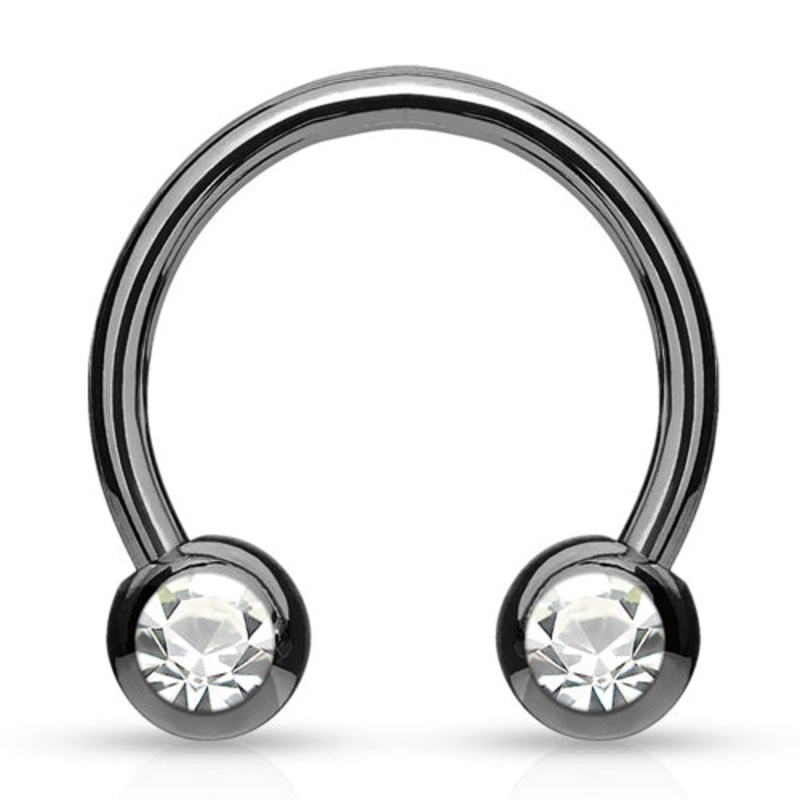 16g Side-set CZ Black Circular Barbell 16g – 3/8″ diameter (10mm) – 4mm balls Clear Black Stainless