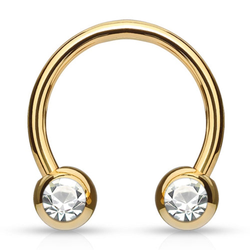 16g Side-set CZ Gold Circular Barbell 16g – 3/8″ diameter (10mm) – 4mm balls Gold Gold Stainless
