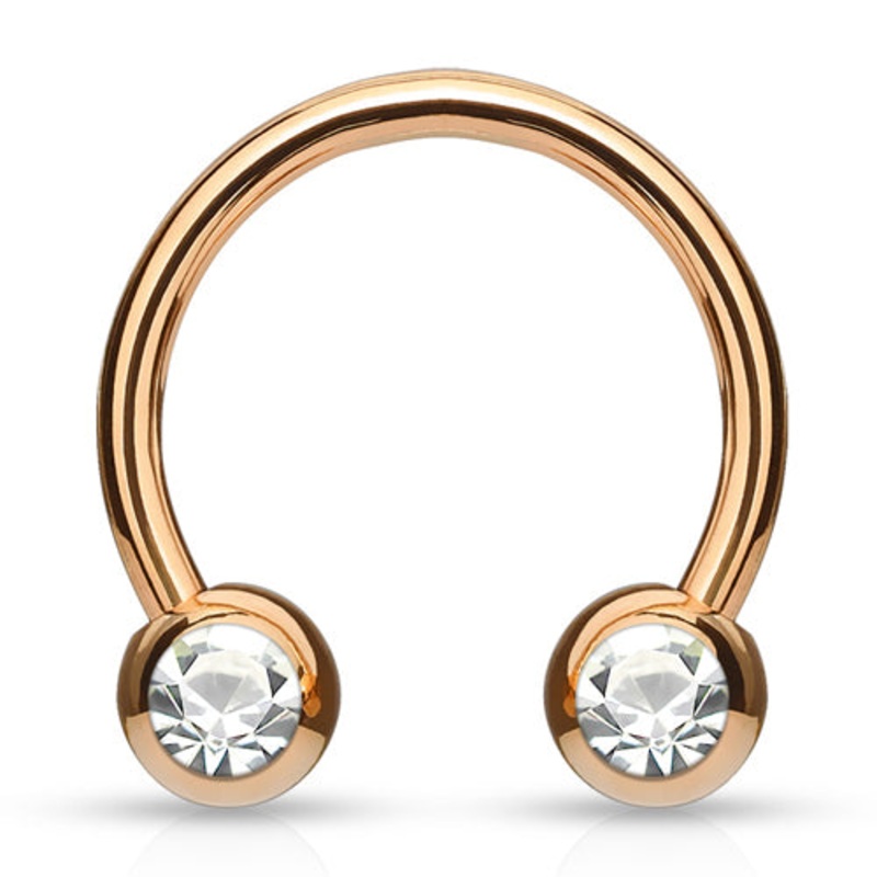 16g Side-set CZ Rose Gold Circular Barbell 16g – 3/8″ diameter (10mm) – 4mm balls Clear Rose Gold Stainless