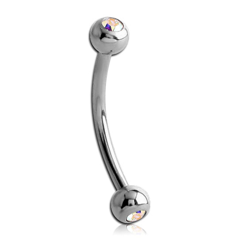 16g Stainless CZ Curved Barbell 16g – 1/4″ long (6mm) – 3mm balls Aqua Stainless Steel