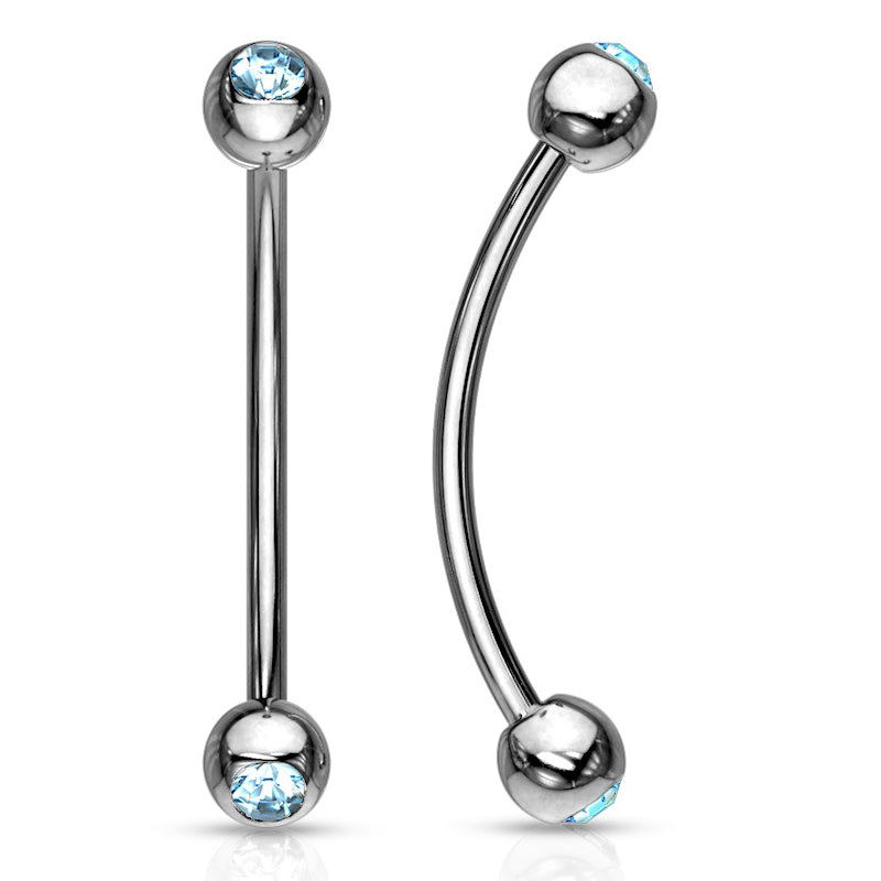 16g Stainless CZ Snake Eyes Barbell 16g – 15/32″ long (12mm)- 3mm balls Aqua Stainless Steel