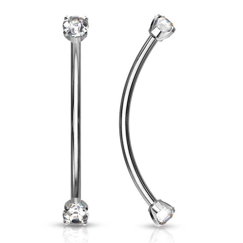16g Stainless Prong CZ Snake Eyes Barbell 16g – 9/16″ long (14mm) Aqua Stainless Steel