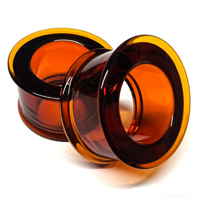 Amber DF Bullet Holes by Gorilla Glass 0 gauge (8mm) Amber Pair