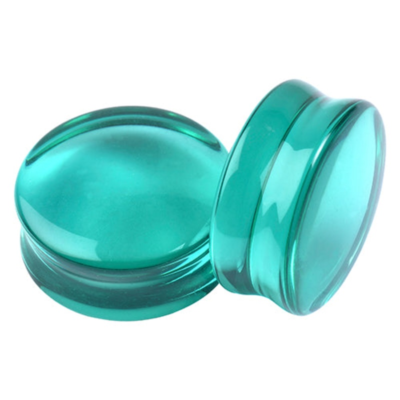 Aqua Glass Convex Plugs 8 gauge (3mm) Aqua