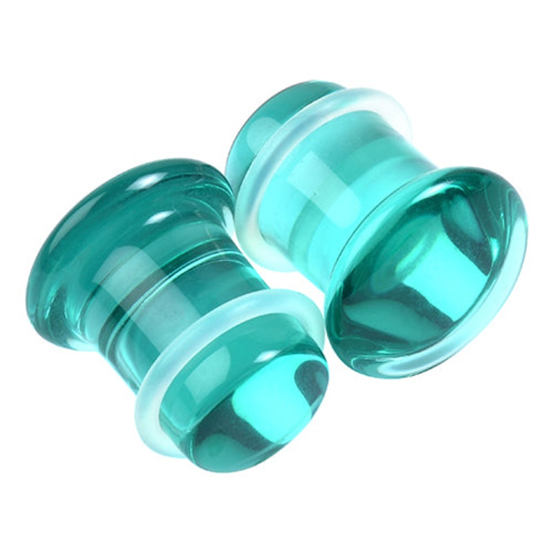 Aqua Glass Single Flare Plugs 8 gauge (3mm) Aqua