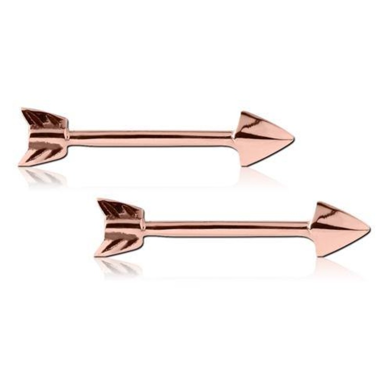 Arrow Rose Gold Nipple Barbells 14g – 9/16″ long (14mm) Rose Gold Stainless