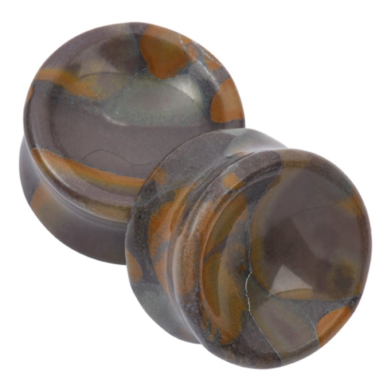 Bamboo Jasper Concave Plugs 2 gauge (6mm) Bamboo Jasper Pair