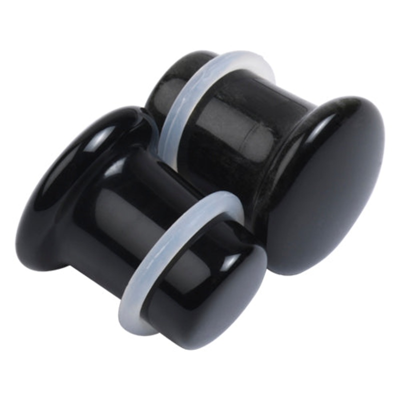 Black Agate Single Flare Plugs 8 gauge (3mm) Black Agate