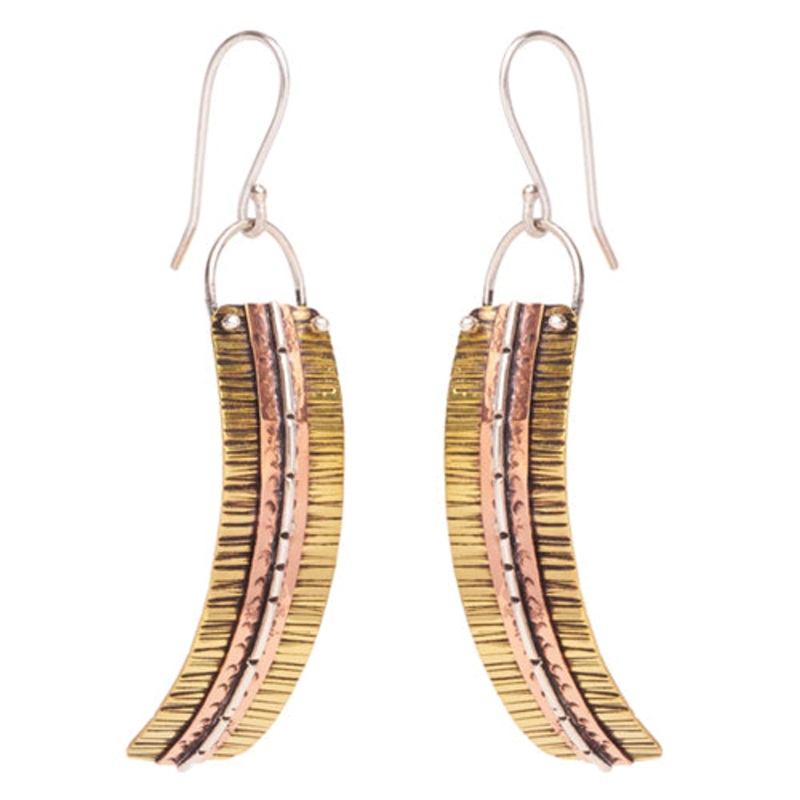Curved Traditional Earrings by Diablo Organics 55mm high x 54mm wide (Small) Yellow Brass Pair