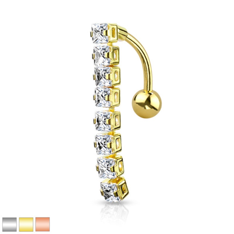 CZ Reverse Belly Dangle 14 gauge – 3/8″ long (10mm) Clear Stainless Steel