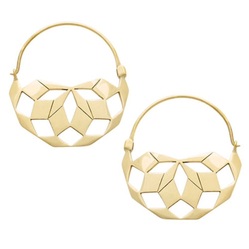 Mandala Hoop Earrings by Diablo Organics 54mm high x 50mm wide (Small) Yellow Brass Pair