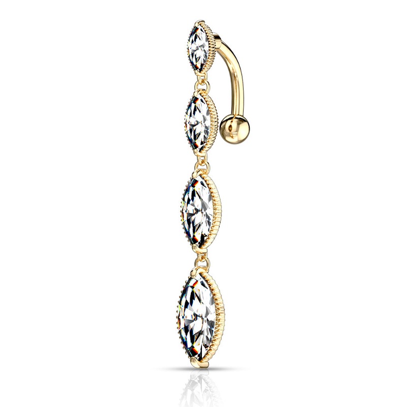 Marquise CZ Reverse Belly Dangle 14 gauge – 3/8″ long (10mm) Clear Stainless Steel