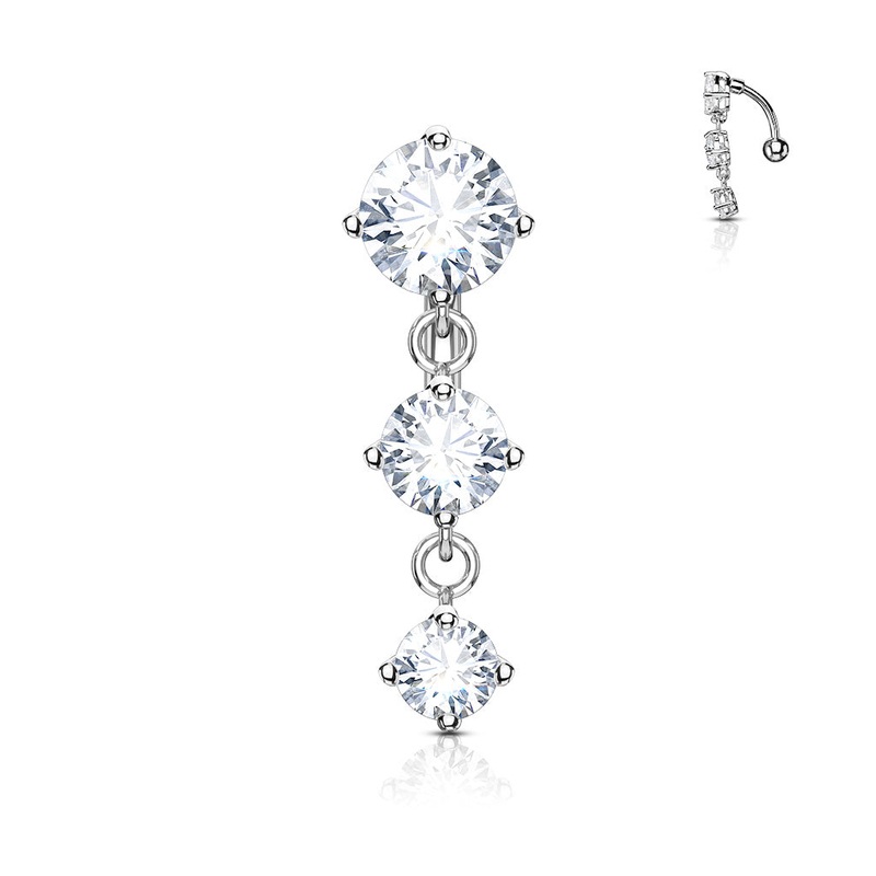 Round CZ Reverse Belly Dangle 14 gauge – 3/8″ long (10mm) Clear Stainless Steel