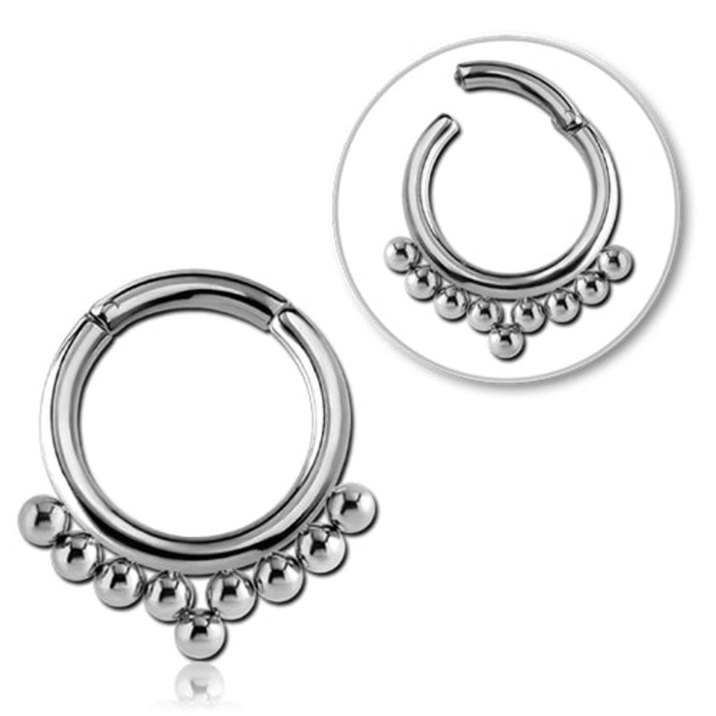 Stainless Bali Beaded Hinged Ring 16g – 5/16″ diameter (8mm) Stainless Steel